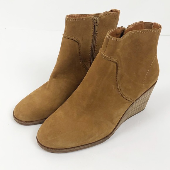 Lucky Brand Womens Boots sz 8 Round Toe Wedge Heel Ankle Booties Suede Tan Brown - Picture 1 of 10